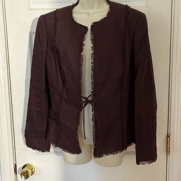 FENN WRIGHT STUDIO size 12 brown linen jacket frayed detail on seams - Picture 1 of 11